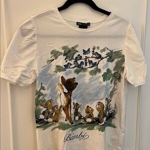 Zara White Bambi Graphic T-Shirt